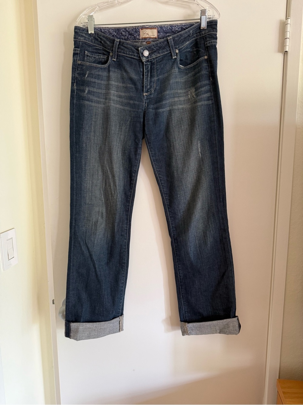 Paige Woman’s Dark Wash Blue Jeans - Medium Rise Casual Straight Fit